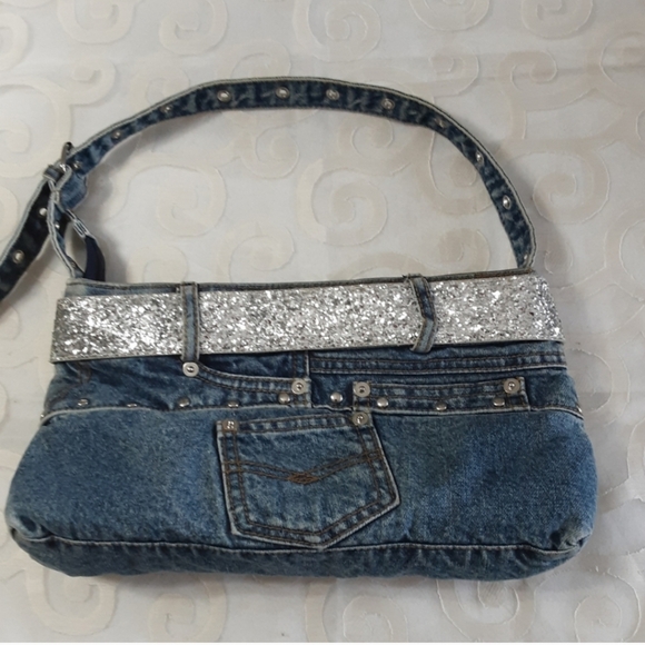Denim jean bag with sparkly belt - Picture 2 of 3